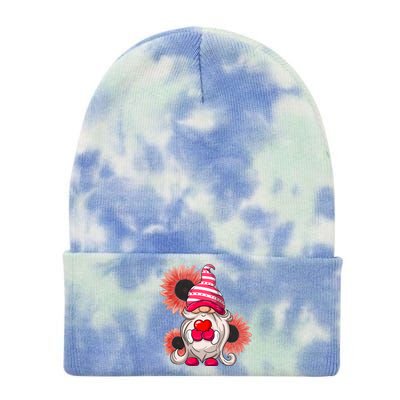 Happy Valentine's Day Gnome Sunflower Tie Dye 12in Knit Beanie