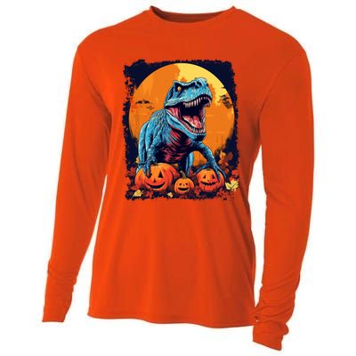 Halloween Vintage Dinosaur Trex Gift Cooling Performance Long Sleeve Crew