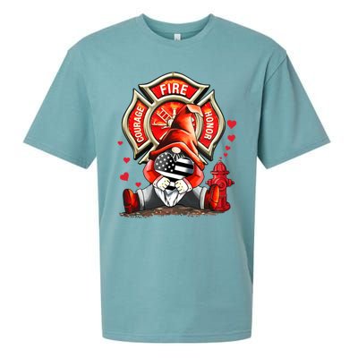 Happy Valentines Firefighter Gnome I Love My Firefighter Gift Sueded Cloud Jersey T-Shirt