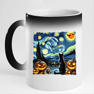 Halloween Van Gogh Starry Night Black Cat 11oz Black Color Changing Mug