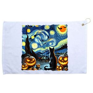 Halloween Van Gogh Starry Night Black Cat Grommeted Golf Towel