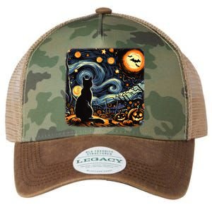 Halloween Van Gogh Starry Night Black Cat Pumpkins Bats Legacy Tie Dye Trucker Hat