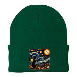 Halloween Van Gogh Starry Night Black Cat Pumpkins Bats Knit Cap Winter Beanie