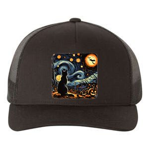 Halloween Van Gogh Starry Night Black Cat Pumpkins Bats Yupoong Adult 5-Panel Trucker Hat