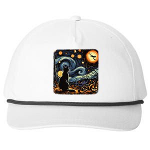 Halloween Van Gogh Starry Night Black Cat Pumpkins Bats Snapback Five-Panel Rope Hat