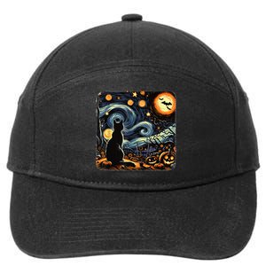 Halloween Van Gogh Starry Night Black Cat Pumpkins Bats 7-Panel Snapback Hat