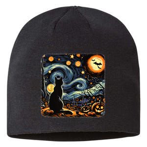 Halloween Van Gogh Starry Night Black Cat Pumpkins Bats Sustainable Beanie