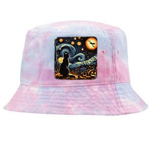 Halloween Van Gogh Starry Night Black Cat Pumpkins Bats Tie-Dyed Bucket Hat