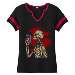 Halloween Video Game Skeleton Gamer Funny Costume For Gamer Gift Ladies Halftime Notch Neck Tee