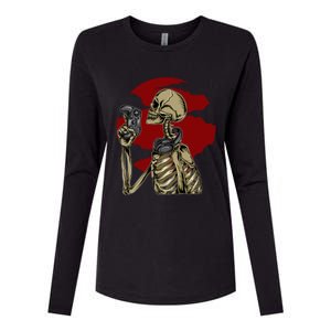 Halloween Video Game Skeleton Gamer Funny Costume For Gamer Gift Womens Cotton Relaxed Long Sleeve T-Shirt