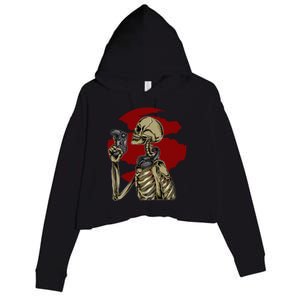 Halloween Video Game Skeleton Gamer Funny Costume For Gamer Gift Crop Fleece Hoodie