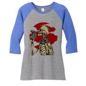 Halloween Video Game Skeleton Gamer Funny Costume For Gamer Gift Women's Tri-Blend 3/4-Sleeve Raglan Shirt