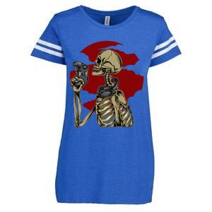 Halloween Video Game Skeleton Gamer Funny Costume For Gamer Gift Enza Ladies Jersey Football T-Shirt