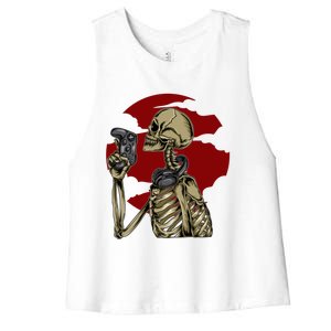 Halloween Video Game Skeleton Gamer Funny Costume For Gamer Gift Women's Racerback Cropped Tank