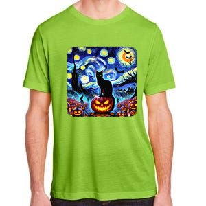 Halloween Van Gogh Starry Night Black Cat Pumpkins Bats Gift Adult ChromaSoft Performance T-Shirt