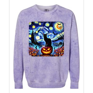 Halloween Van Gogh Starry Night Black Cat Pumpkins Bats Gift Colorblast Crewneck Sweatshirt