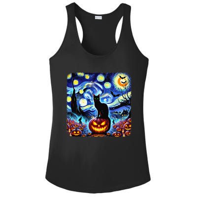 Halloween Van Gogh Starry Night Black Cat Pumpkins Bats Gift Ladies PosiCharge Competitor Racerback Tank