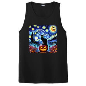 Halloween Van Gogh Starry Night Black Cat Pumpkins Bats Gift PosiCharge Competitor Tank