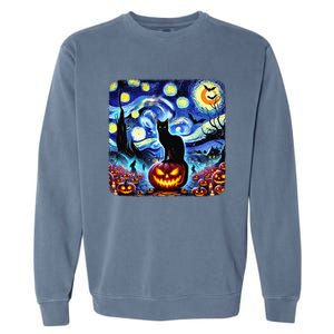 Halloween Van Gogh Starry Night Black Cat Pumpkins Bats Gift Garment-Dyed Sweatshirt