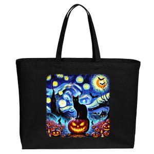 Halloween Van Gogh Starry Night Black Cat Pumpkins Bats Gift Cotton Canvas Jumbo Tote