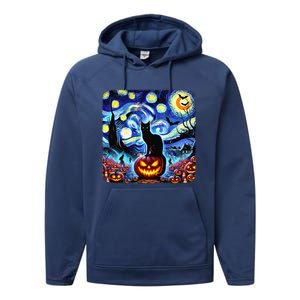 Halloween Van Gogh Starry Night Black Cat Pumpkins Bats Gift Performance Fleece Hoodie