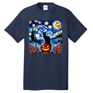 Halloween Van Gogh Starry Night Black Cat Pumpkins Bats Gift Tall T-Shirt