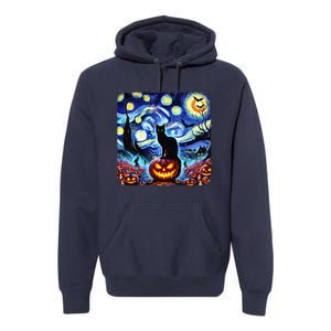 Halloween Van Gogh Starry Night Black Cat Pumpkins Bats Gift Premium Hoodie