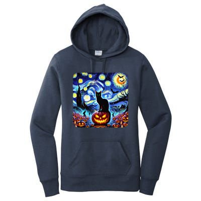 Halloween Van Gogh Starry Night Black Cat Pumpkins Bats Gift Women's Pullover Hoodie