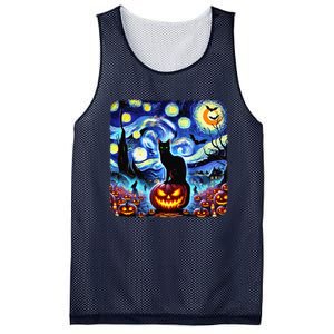 Halloween Van Gogh Starry Night Black Cat Pumpkins Bats Gift Mesh Reversible Basketball Jersey Tank