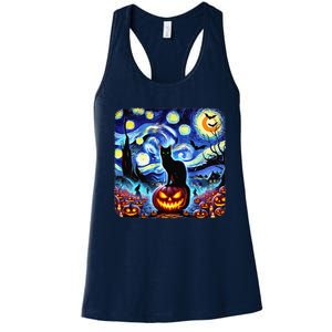 Halloween Van Gogh Starry Night Black Cat Pumpkins Bats Gift Women's Racerback Tank