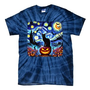 Halloween Van Gogh Starry Night Black Cat Pumpkins Bats Gift Tie-Dye T-Shirt