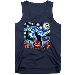 Halloween Van Gogh Starry Night Black Cat Pumpkins Bats Gift Tank Top