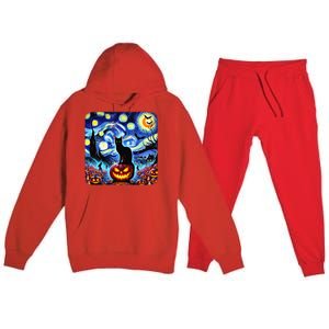 Halloween Van Gogh Starry Night Black Cat Pumpkins Bats Gift Premium Hooded Sweatsuit Set