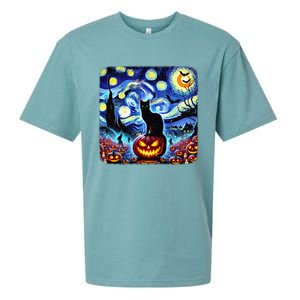 Halloween Van Gogh Starry Night Black Cat Pumpkins Bats Gift Sueded Cloud Jersey T-Shirt