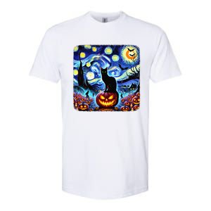 Halloween Van Gogh Starry Night Black Cat Pumpkins Bats Gift Softstyle CVC T-Shirt