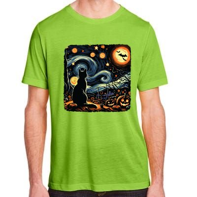 Halloween Van Gogh Starry Night Black Cat Pumpkins Bats Adult ChromaSoft Performance T-Shirt