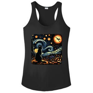 Halloween Van Gogh Starry Night Black Cat Pumpkins Bats Ladies PosiCharge Competitor Racerback Tank