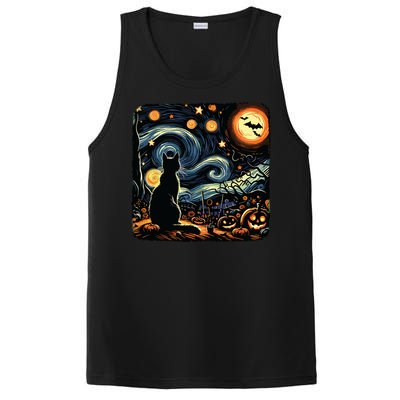 Halloween Van Gogh Starry Night Black Cat Pumpkins Bats PosiCharge Competitor Tank