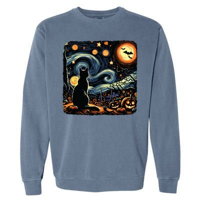 Halloween Van Gogh Starry Night Black Cat Pumpkins Bats Garment-Dyed Sweatshirt