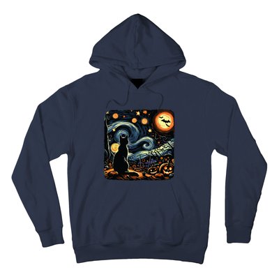 Halloween Van Gogh Starry Night Black Cat Pumpkins Bats Hoodie