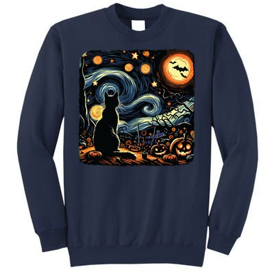 Halloween Van Gogh Starry Night Black Cat Pumpkins Bats Sweatshirt