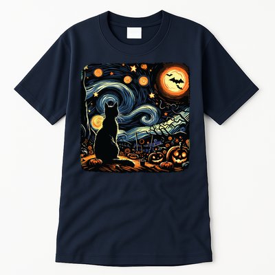 Halloween Van Gogh Starry Night Black Cat Pumpkins Bats Tall T-Shirt