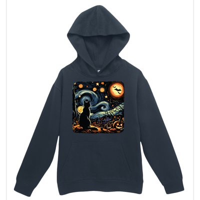 Halloween Van Gogh Starry Night Black Cat Pumpkins Bats Urban Pullover Hoodie