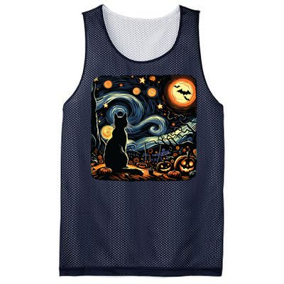 Halloween Van Gogh Starry Night Black Cat Pumpkins Bats Mesh Reversible Basketball Jersey Tank