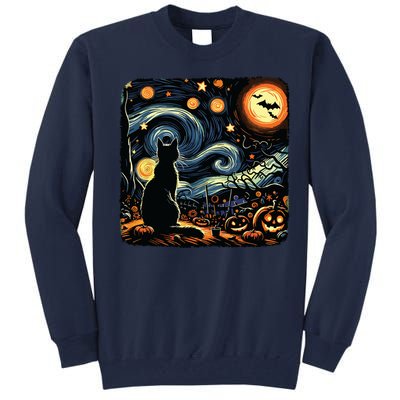 Halloween Van Gogh Starry Night Black Cat Pumpkins Bats Tall Sweatshirt