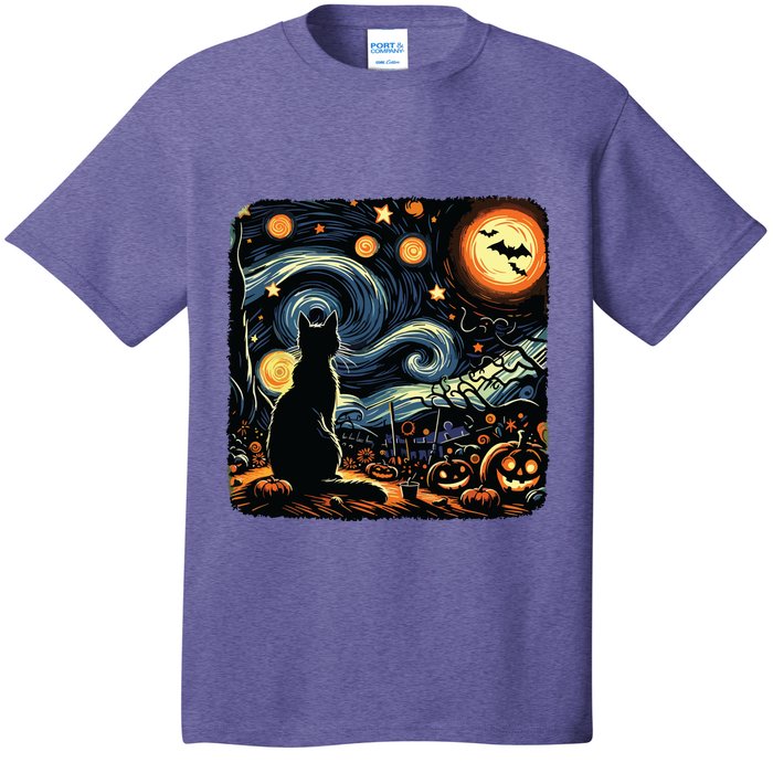 Halloween Van Gogh Starry Night Black Cat Pumpkins Bats T-Shirt