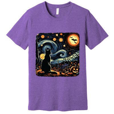 Halloween Van Gogh Starry Night Black Cat Pumpkins Bats Premium T-Shirt