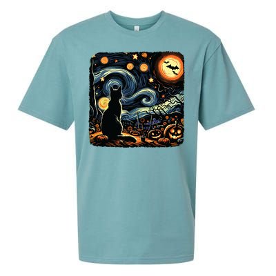 Halloween Van Gogh Starry Night Black Cat Pumpkins Bats Sueded Cloud Jersey T-Shirt