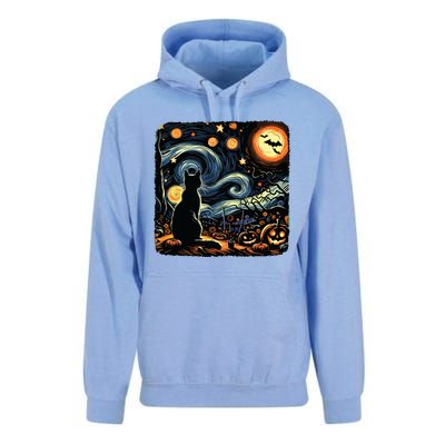 Halloween Van Gogh Starry Night Black Cat Pumpkins Bats Unisex Surf Hoodie