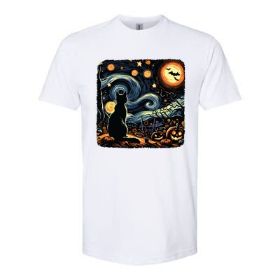 Halloween Van Gogh Starry Night Black Cat Pumpkins Bats Softstyle CVC T-Shirt